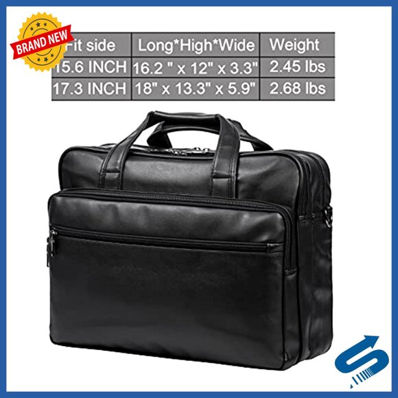 Leather Laptop Messenger Bag 17.3 Inch Business Briefcase Shoulder Bag - Picture 5 of 7